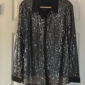 NWOT SHEIN Black and Silver Sequin Blouse
